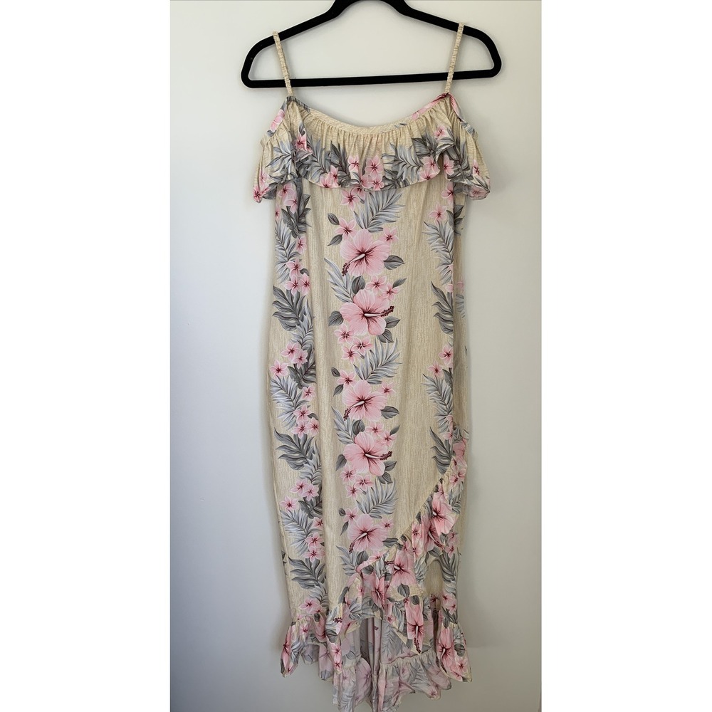 CC FASHIONS Hawaii Tropical Floral Print Dress Size 9/10 Ruffle Hem Beach Maxi